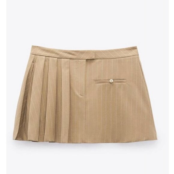 BLOGGER'S FAVE! Zara Set Pinstripe Box Pleat Skirt And Vest Brown NWT - Picture 14 of 17